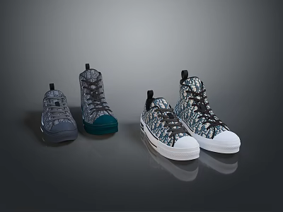 Trendy High Top Sneakers with Various Colors Designs Patterned Uppers and White Green Soles 3d model