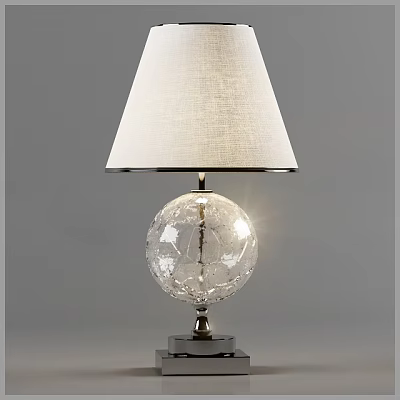 Modern Elegant Table Lamp With White Linen Shade And Clear Crystal Globe Base 3d model