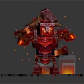 Red Armored Warrior Character With Giant Hammer Standing On Lava Ground