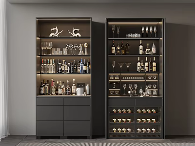 Modern Wine Cabinet Storage With Glassware Liquor Bottles And Elegant Interior Shelves 3d model