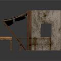 Rustic Wooden Outdoor Structure With Cloth Canopy Bench And Divided Compartments