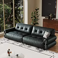 Modern Living Room Interior With Black Leather Sofa Large Windows And Green Plants