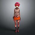 Anime Style 3D Character With Pink Hair Turtleneck Top Orange Skirt And Brown Boots