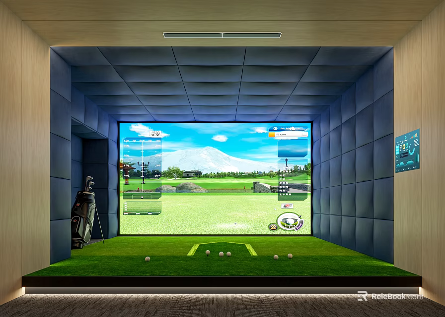 Indoor Golf Simulator for Fitness Training with Virtual Course Display and Green Practice Area 3d model 