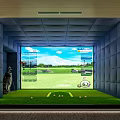 Indoor Golf Simulator for Fitness Training with Virtual Course Display and Green Practice Area