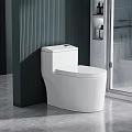 Modern White Toilet In Bathroom Interior With Gray Floor Green Wall And Shower Enclosure