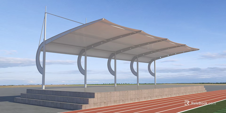 Tensile Membrane Canopy Structure For Sports Field Grandstand With Running Track 3d model 