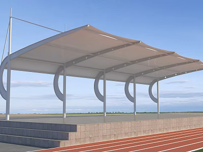 Tensile Membrane Canopy Structure For Sports Field Grandstand With Running Track 3d model