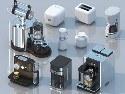 Various Modern Kitchen Appliances Including Coffee Makers Toasters Kettles And Blenders 3d model