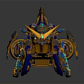 Futuristic Blue And Gold Scifi Hover Vehicle With Glowing Accents And Mechanical Design
