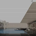 Elegant Modern Swimming Pool With Lounge Area Marble Floors And Glass Windows