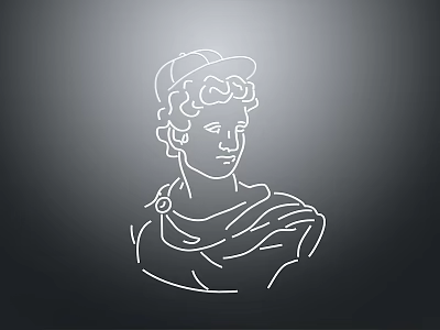 Line Drawing of Man with Curly Hair Wearing Hat and Shawl Clothing 3d model