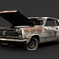Old Rusty Car With Open Hood Vintage Exterior And Worn Details