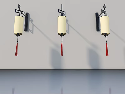 Traditional Swing Door with Black Frame White Panel and Decorative Lanterns Red Tassels 3d model