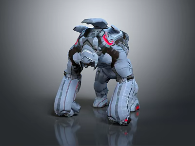 Mechanical Creature Character With Gray Armored Body Red Accents And Sturdy Limbs 3d model