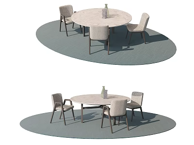 Round Dining Table Set With Four Chairs And Vase Decoration On Light Colored Tabletop 3d model