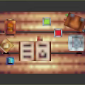 Pixel Art Table With Candle Blue Figure Books Bottles And Glasses