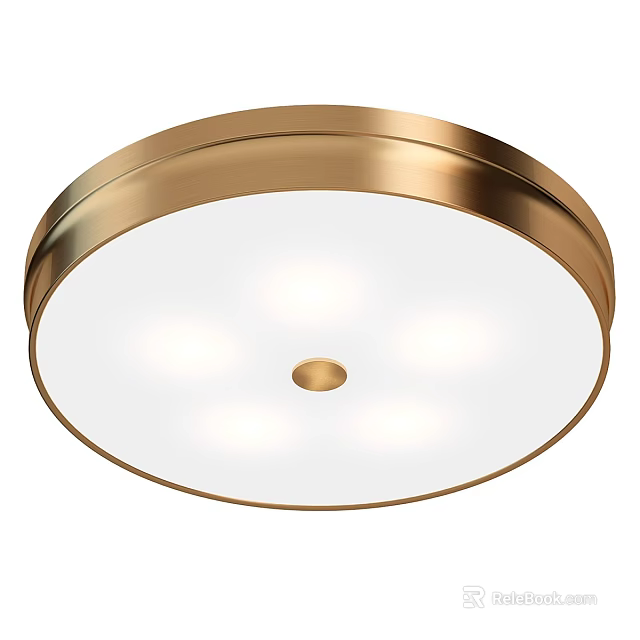 Modern Round Gold Frame Ceiling Light with White Lampshade and Bright Lighting 3d model