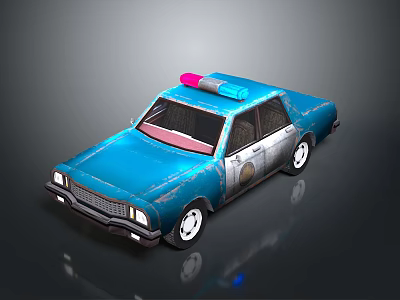 Blue Police Car With Red And Blue Lights Silver Accents And Cartoon Style Design 3d model