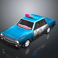 Blue Police Car With Red And Blue Lights Silver Accents And Cartoon Style Design
