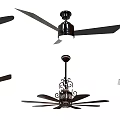 Various Stylish Ceiling Fans With Black Blades And Decorative Designs