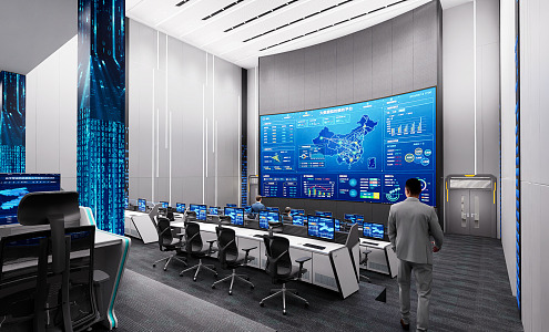 Science and Technology Command Hall of Modern Monitoring Room 3d model