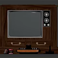 Vintage TV with Wooden Cabinet and Retro Game Console with Controller Displaying Classic Game Screen
