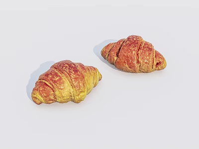 Golden Flaky Croissants Freshly Baked with Crispy Texture on White Background 3d model