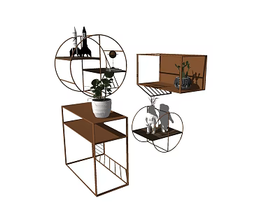 Modern Wall Cabinets with Metal Frame Decorative Plants and Interior 3d model