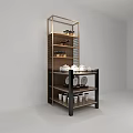 Multi tiered Metal and Wood Display Shelf with Bottles Plates and Cups