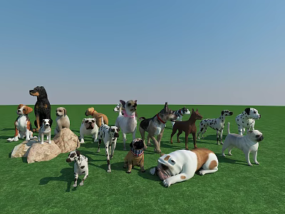 Various Reptile Species On Green Grass With Rocks And Blue Sky Background 3d model