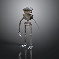 Metallic Robot Character Standing With Head Body And Limbs On Black Background With Shiny Reflection