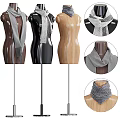 Fashion Mannequins Displaying Knitted Scarves In Black Brown Wooden Textured Stands