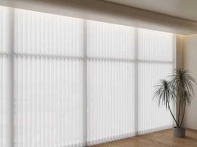 White Window Blinds For Large Window With Two Potted Plants And Wooden Floor 3d model