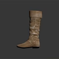 Brown Stylish Long Boots With Strap Details On Black Reflective Surface 3d model
