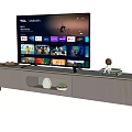 Modern Gray TV Stand with Storage Compartments Smart TV and Decorative Items