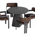 Modern Round Dining Table And Brown Upholstered Chair Set With Black Frame 3d model