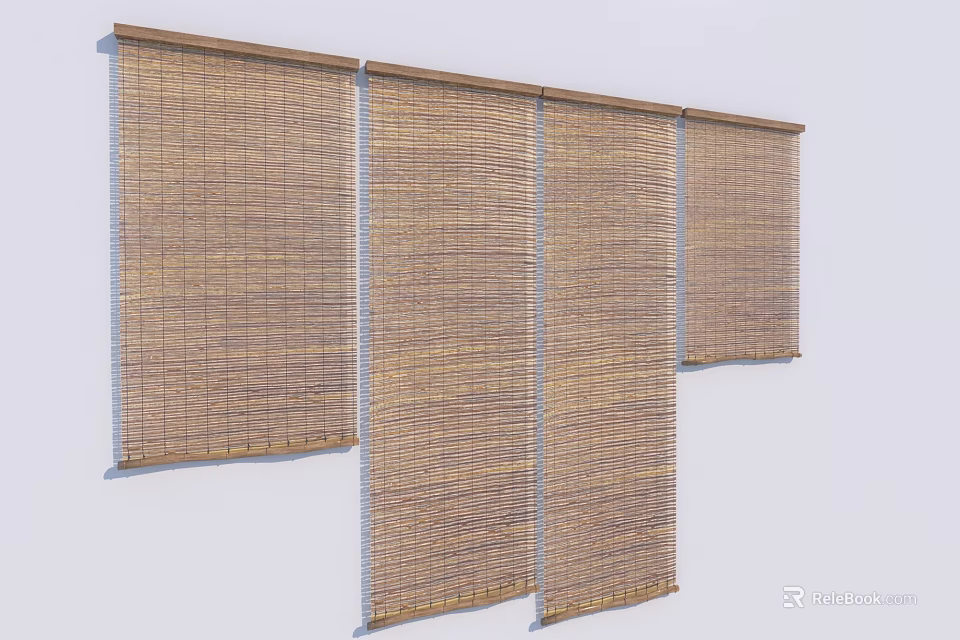 Natural Bamboo Roll Curtains With Multiple Panels And Woven Texture Design 3d model 