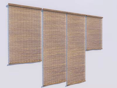 Natural Bamboo Roll Curtains With Multiple Panels And Woven Texture Design 3d model