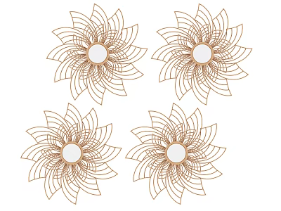 Four Elegant Flower Shaped Home Decor Items With Circular Centers And Intricate Line Design 3d model