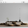 Japanese Tea Table and Chair Tatami Tea Table and Chair Combination Futon 3d model