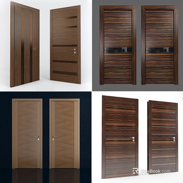 Modern Wooden Hinged Doors With Various Wood Grain Designs For Interior Use 3d model 