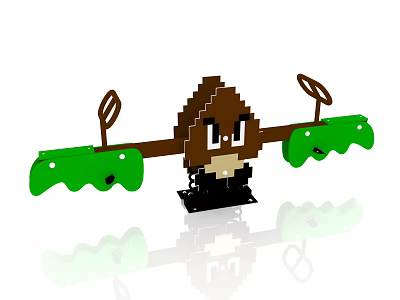 Fun Pixel Playground Equipment With Green Seats Brown Structure And Smiley Design On Black Base 3d model