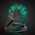 Mystical Stone Arch With Glowing Green Runes And Decorative Vines On Steps