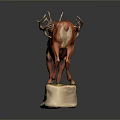 Red Deer Statue With Large Antlers On Green And Yellow Accent Base
