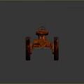 Vintage Red Tractor With Large Wheels And Yellow Rims On Gray Background