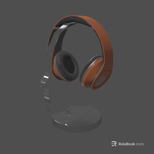 Modern Over Ear Brown Black Headphones With Transparent Display Stand Audio 3d model 