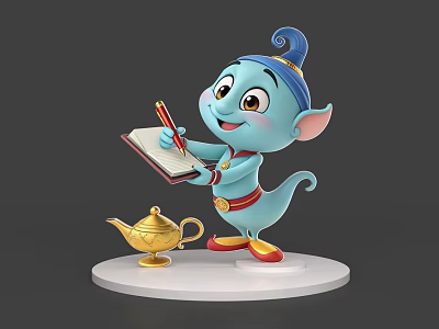 Lengshen Professional Spotlight Aladdin Lengshen Elf Blue Elf Western Elf Animation Character Film and Television Character Hand-held Silhouette 3d model