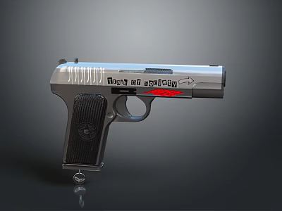 Tactical Metallic Pistol Featuring Black Grip Red Accent And Sleek Design 3d model