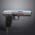 Tactical Metallic Pistol Featuring Black Grip Red Accent And Sleek Design